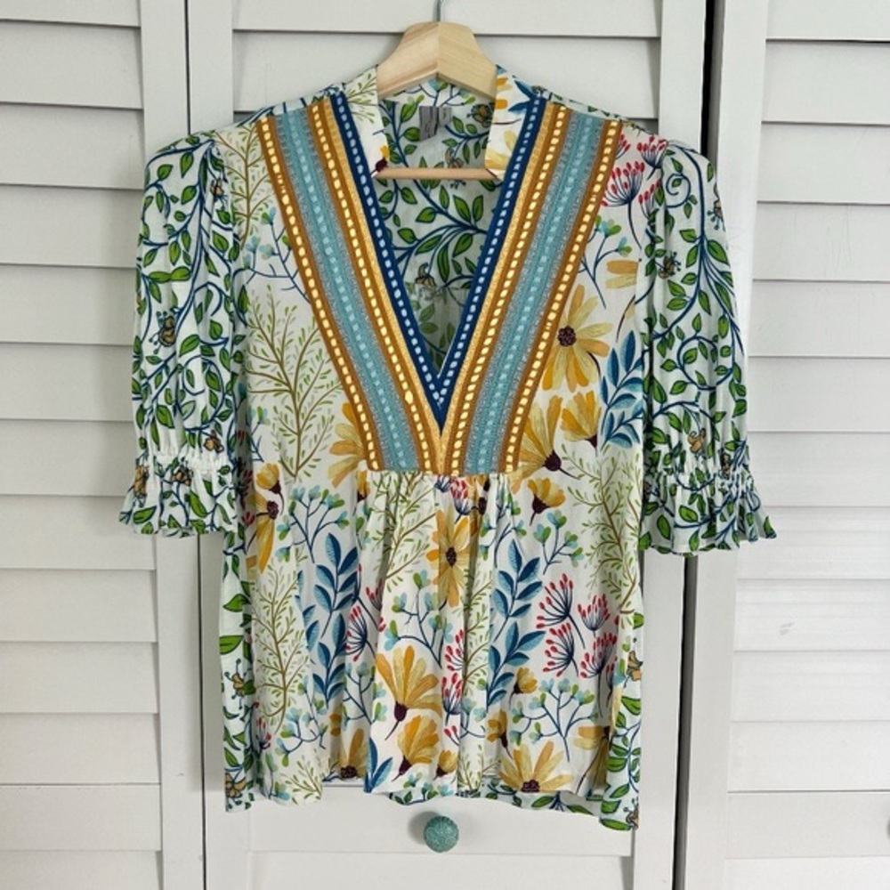 Boho Floral V-Neck Blouse